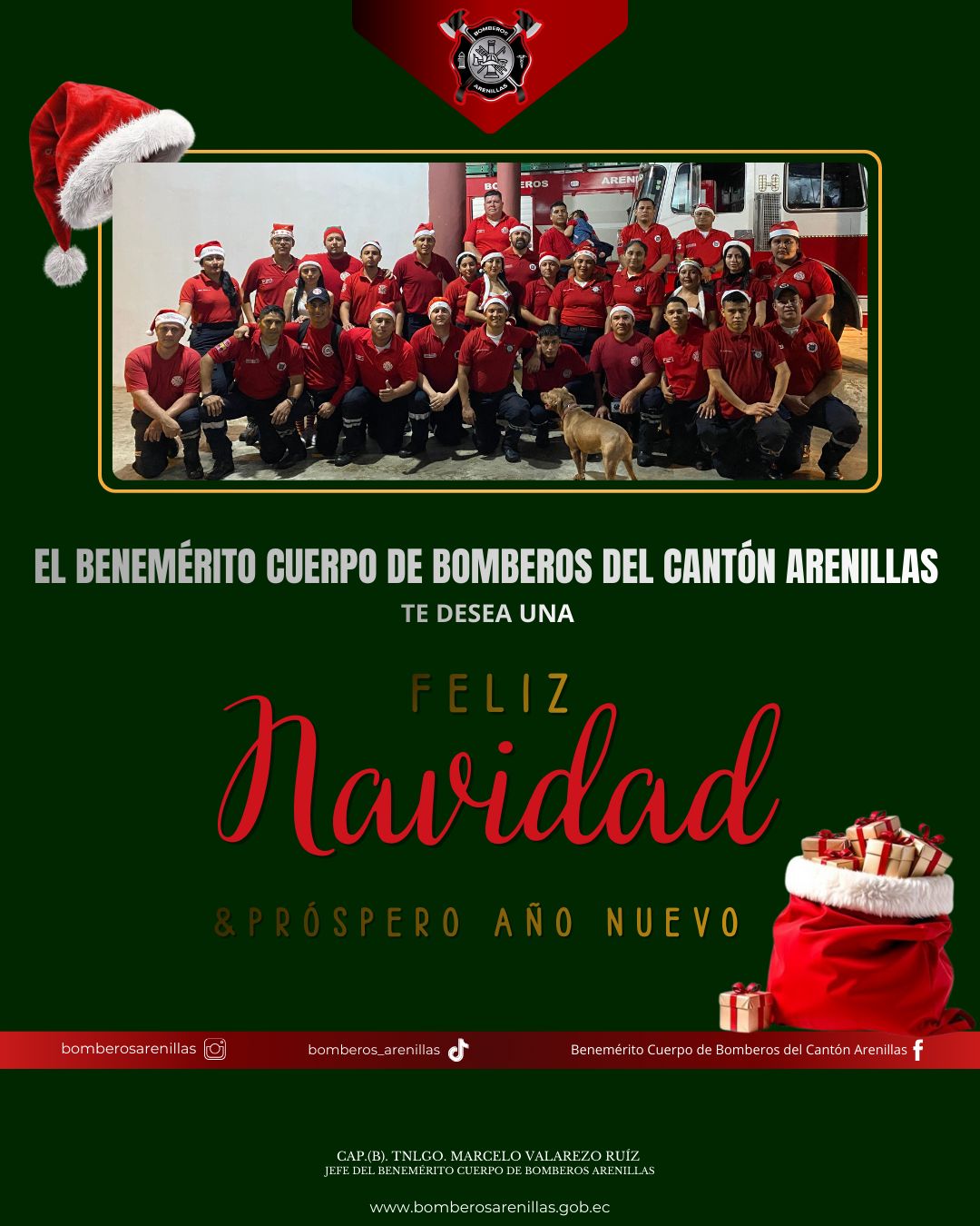Benemérito Cuerpo de Bomberos del Cantón Arenillas les desea una Feliz Navidad y Próspero Año Nuevo toda la comunidad